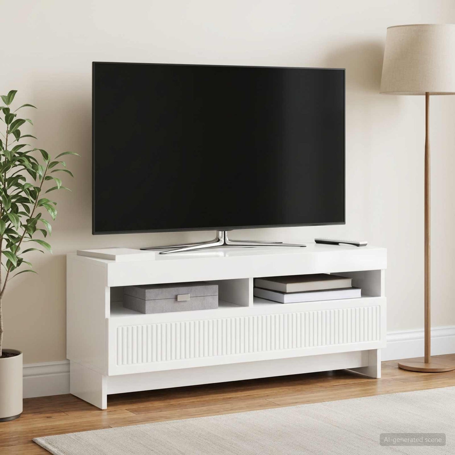LED TV Cabinet High Gloss White Engineered Wood