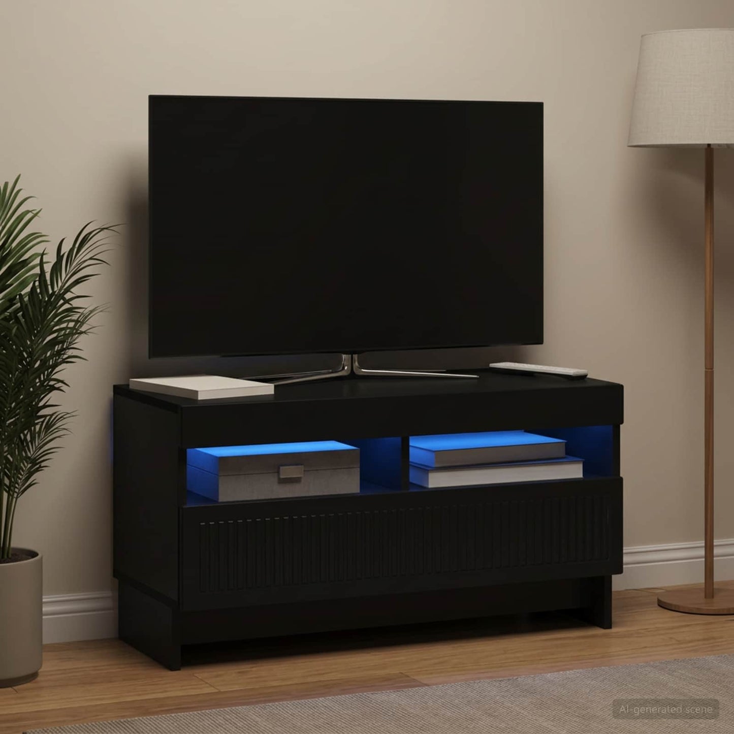 LED TV Cabinet Black Engineered Wood