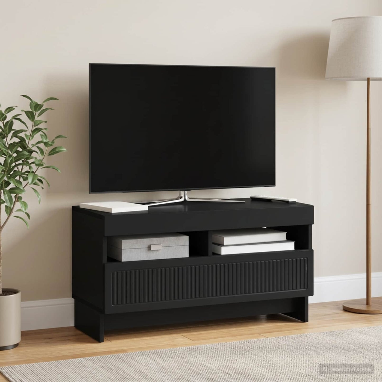 LED TV Cabinet Black Engineered Wood