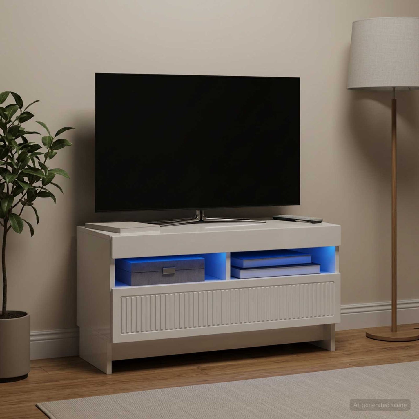 LED TV Cabinet High Gloss White Engineered Wood
