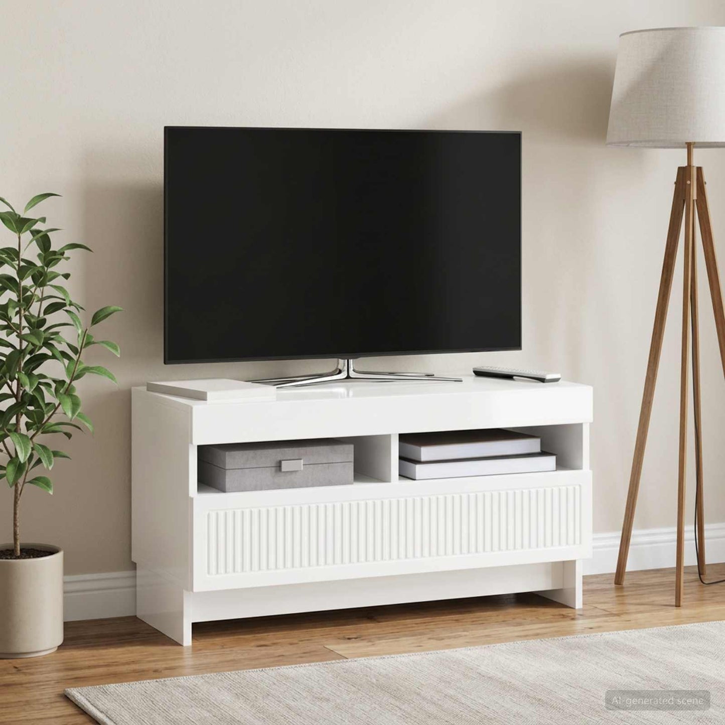 LED TV Cabinet High Gloss White Engineered Wood