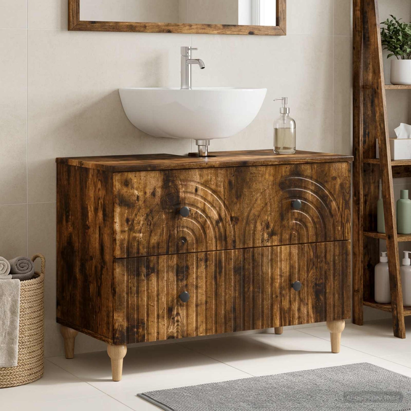 Bathroom Sink Cabinet ALKMAAR Smoked Oak 82 x 41x 59 cm