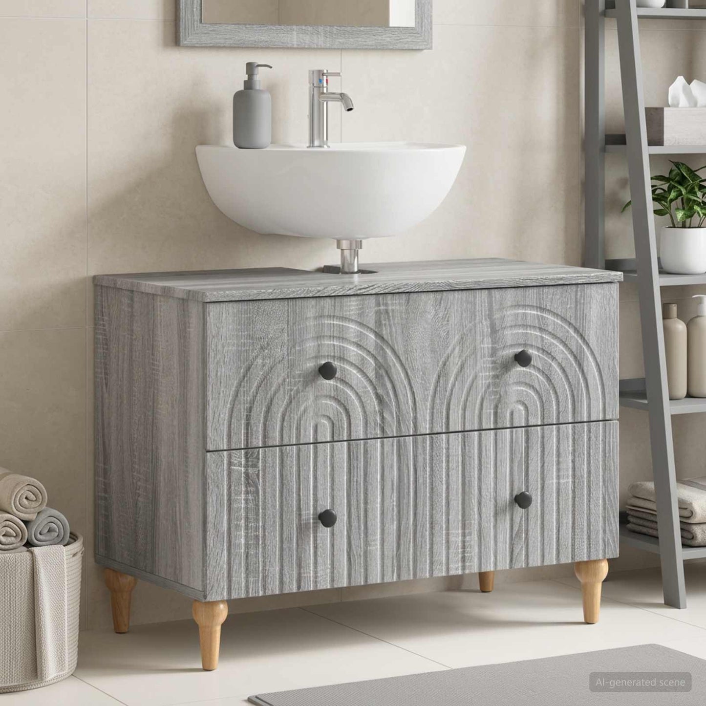 Bathroom Sink Cabinet ALKMAAR Grey Sonoma 82 x 41x 59 cm