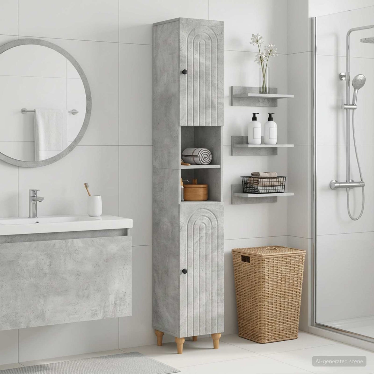 Bathroom Cabinet with Open Shelf ALKMAAR Concrete Grey