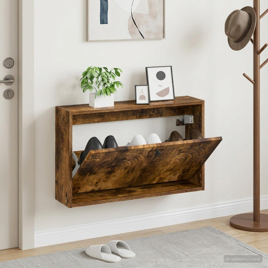 Wall-Mounted Shoe Cabinet ALKMAAR 71 x 17 x 43 cm Smoked Oak