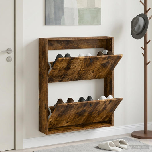 Wall-Mounted Shoe Cabinet ALKMAAR 71 x 17 x 86 cm Smoked Oak