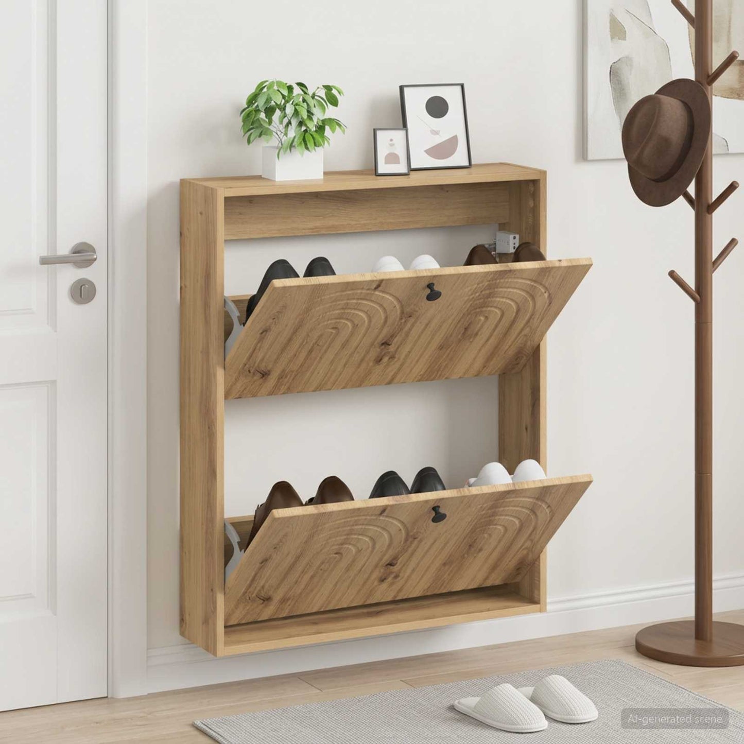 Wall-Mounted Shoe Cabinet ALKMAAR 71 x 17 x 86 cm Artisan Oak