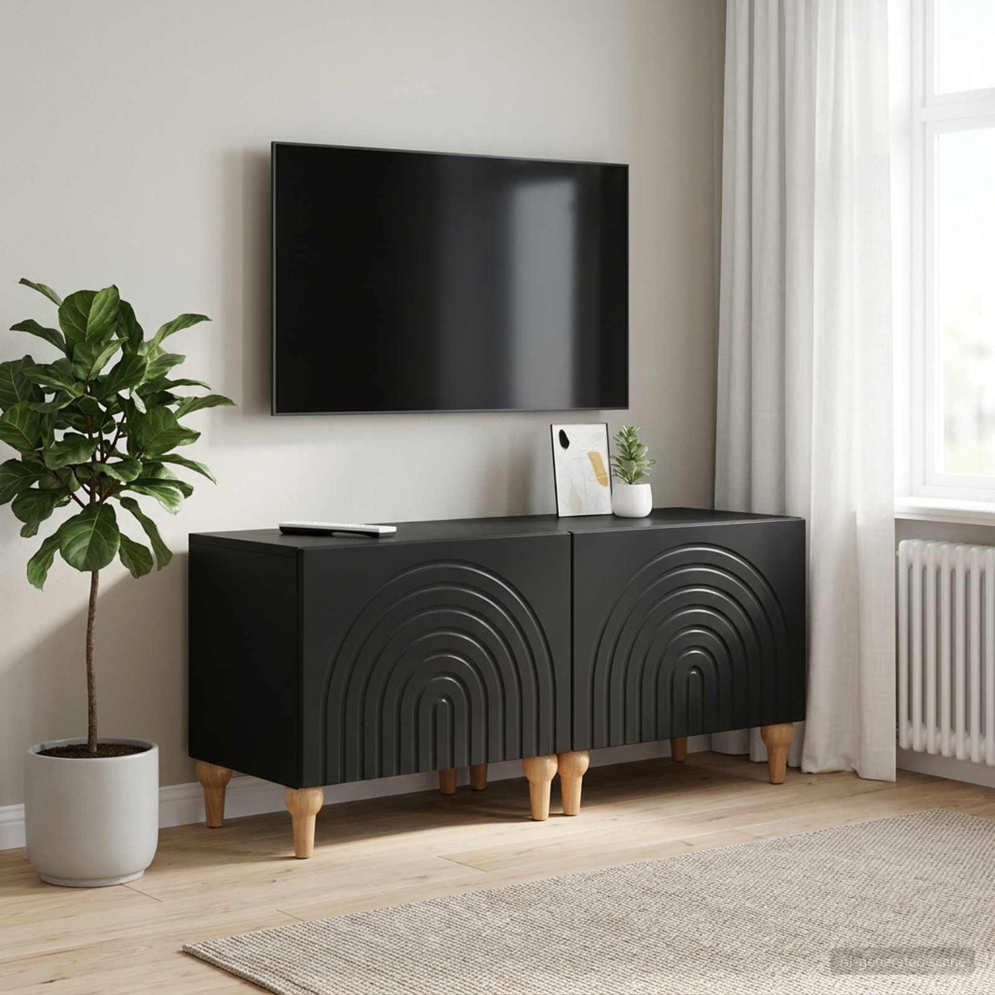 TV Cabinet Black Engineered Wood