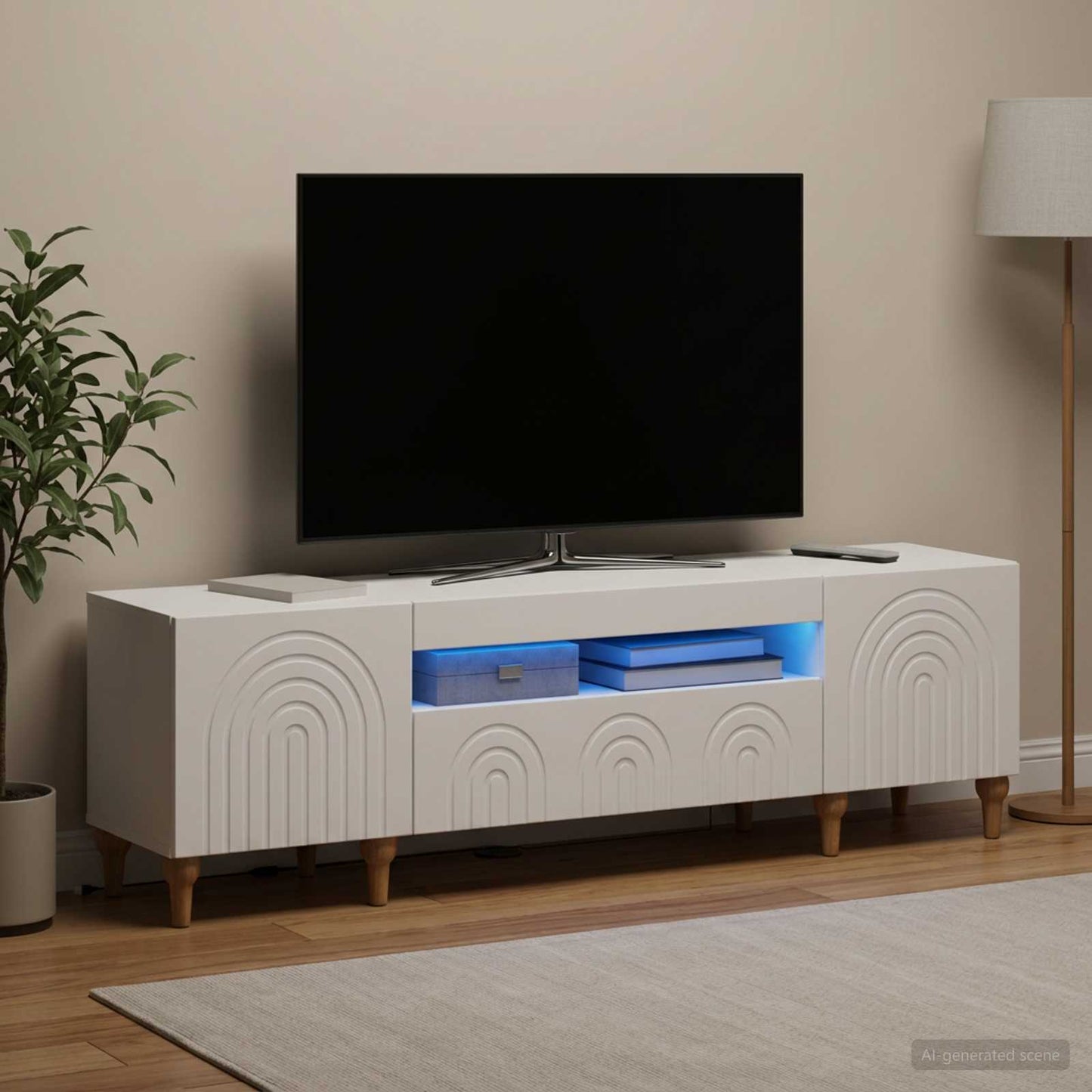 LED TV Cabinet White Engineered Wood