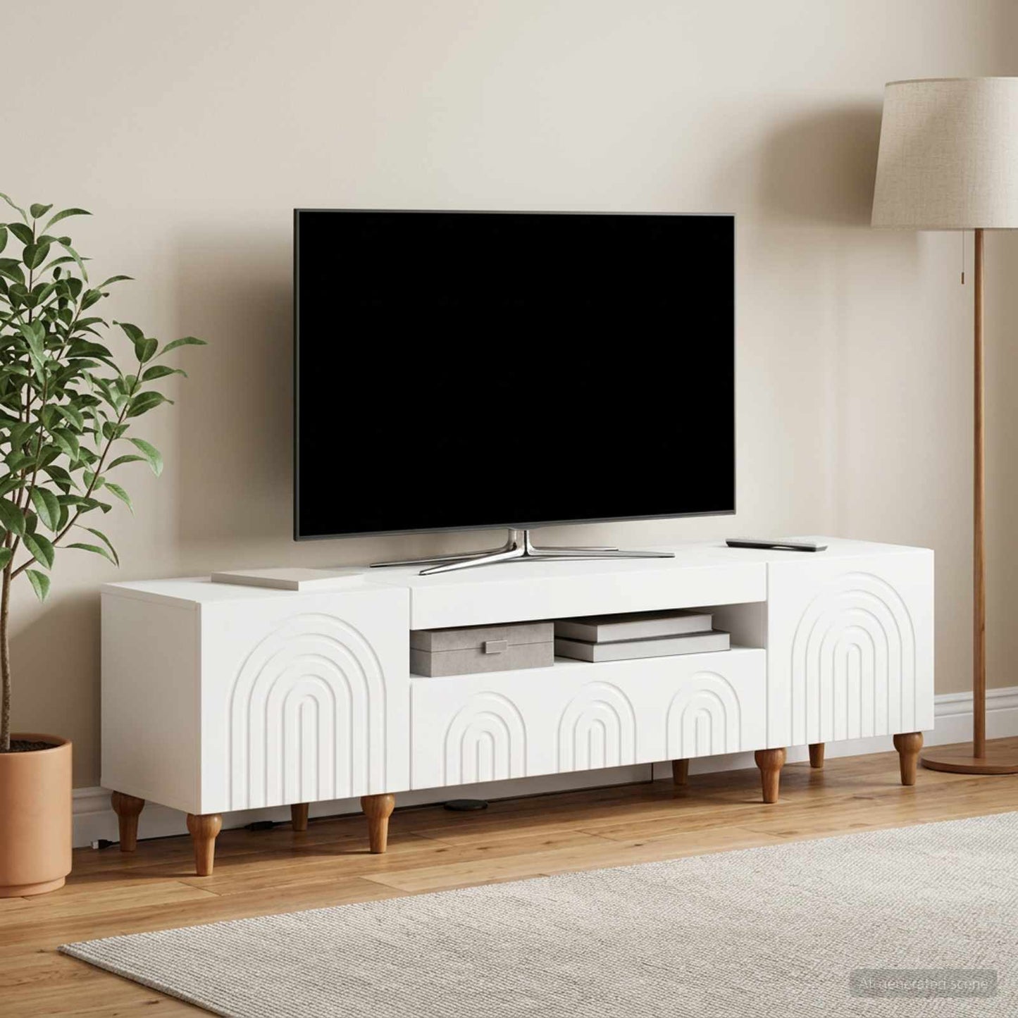 LED TV Cabinet White Engineered Wood