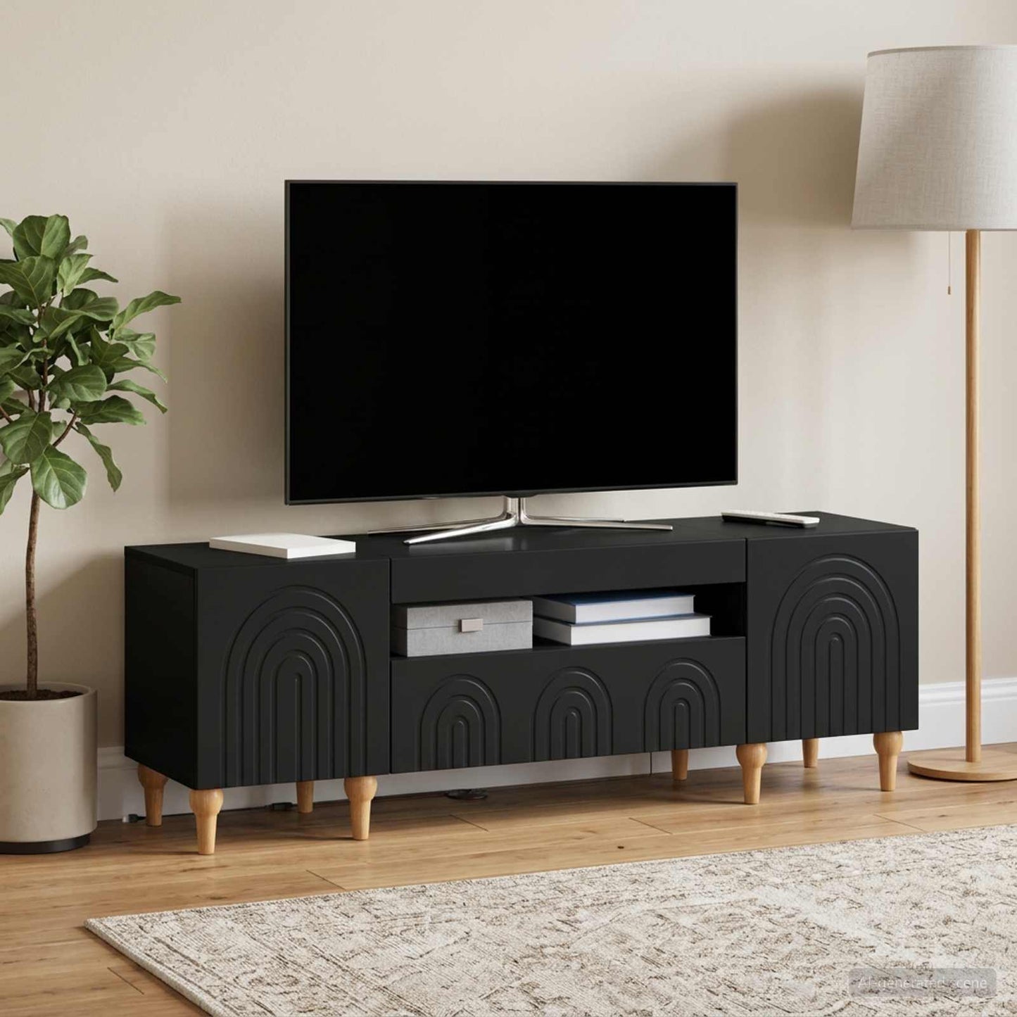 LED TV Cabinet Black Engineered Wood