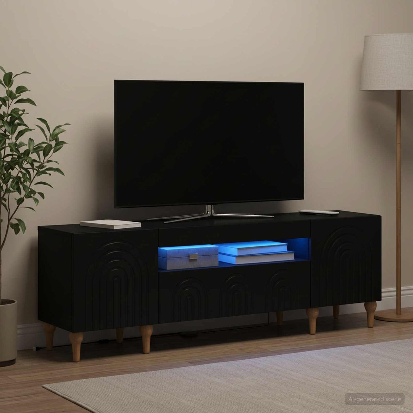 LED TV Cabinet Black Engineered Wood