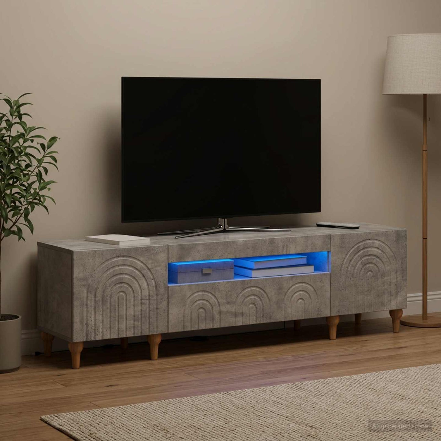 LED TV Cabinet Concrete Grey Engineered Wood