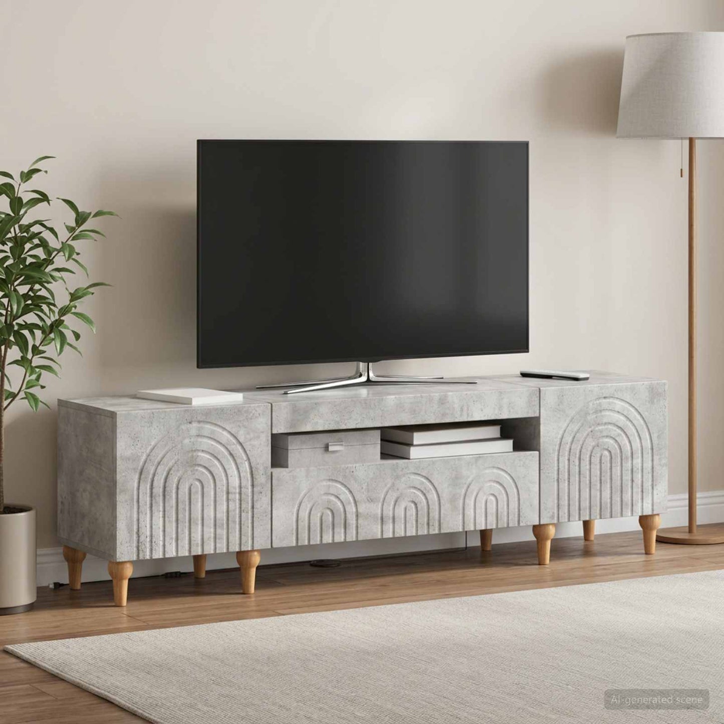 LED TV Cabinet Concrete Grey Engineered Wood