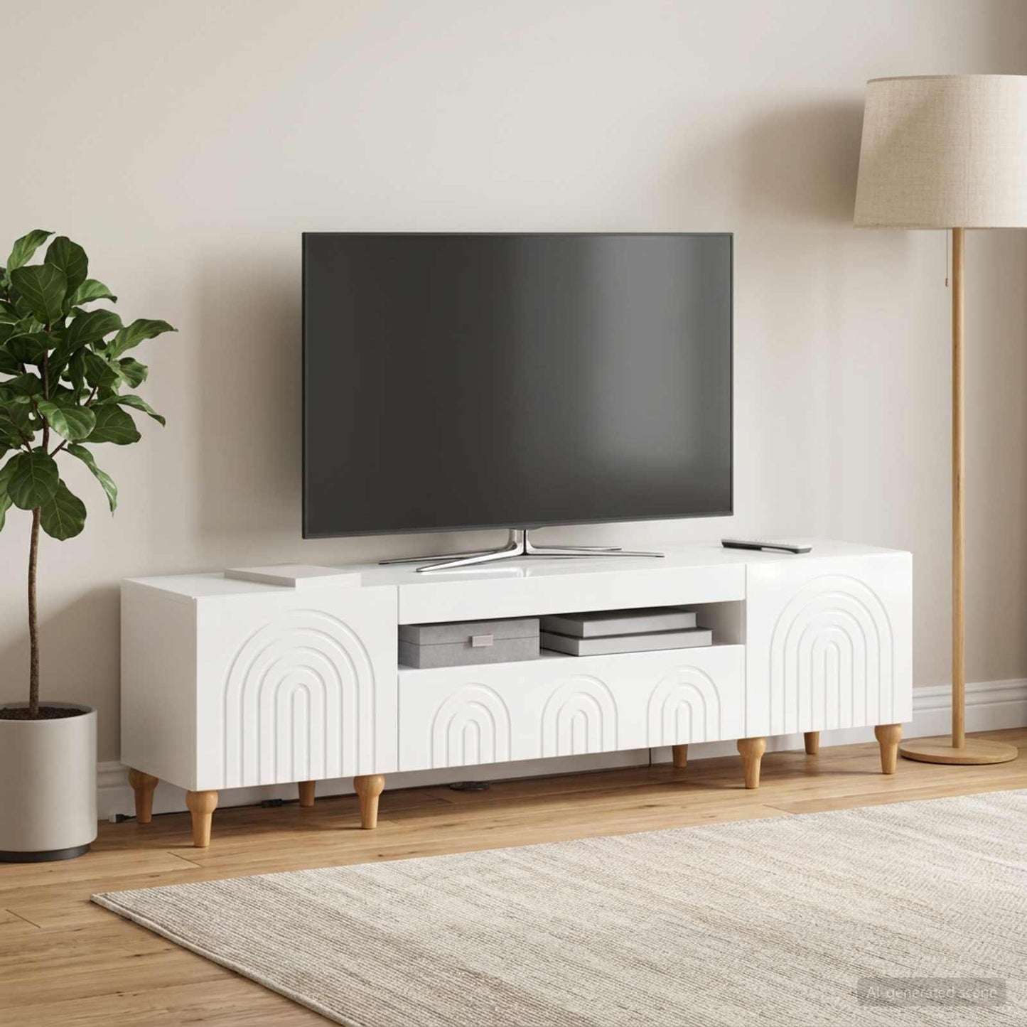 LED TV Cabinet High Gloss White Engineered Wood