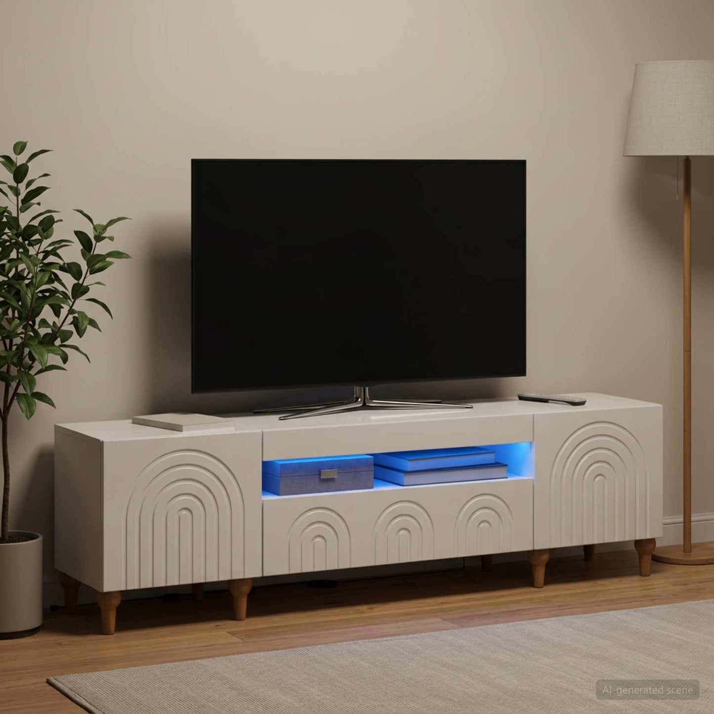 LED TV Cabinet High Gloss White Engineered Wood