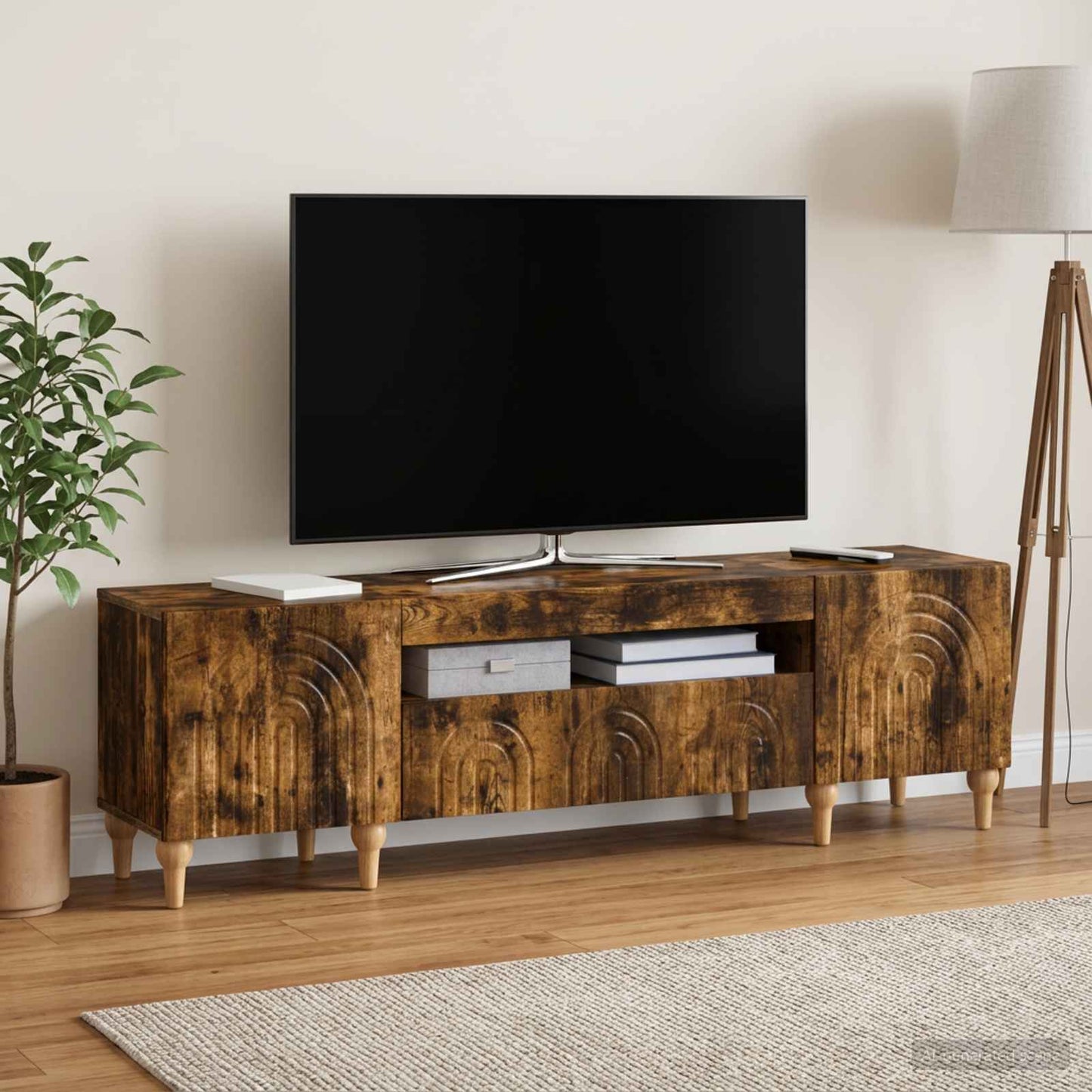 LED TV Cabinet Smoked Oak Engineered Wood