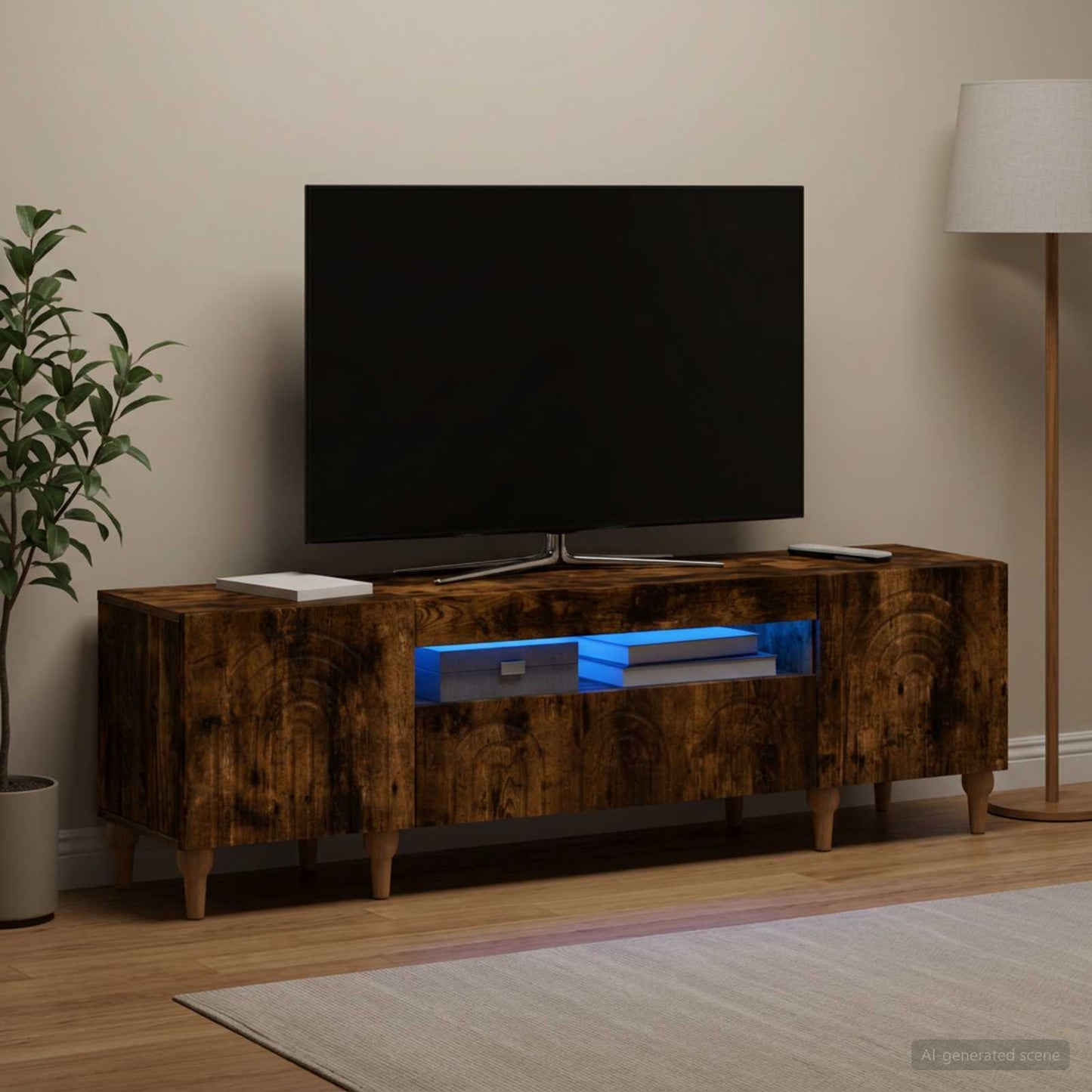 LED TV Cabinet Smoked Oak Engineered Wood