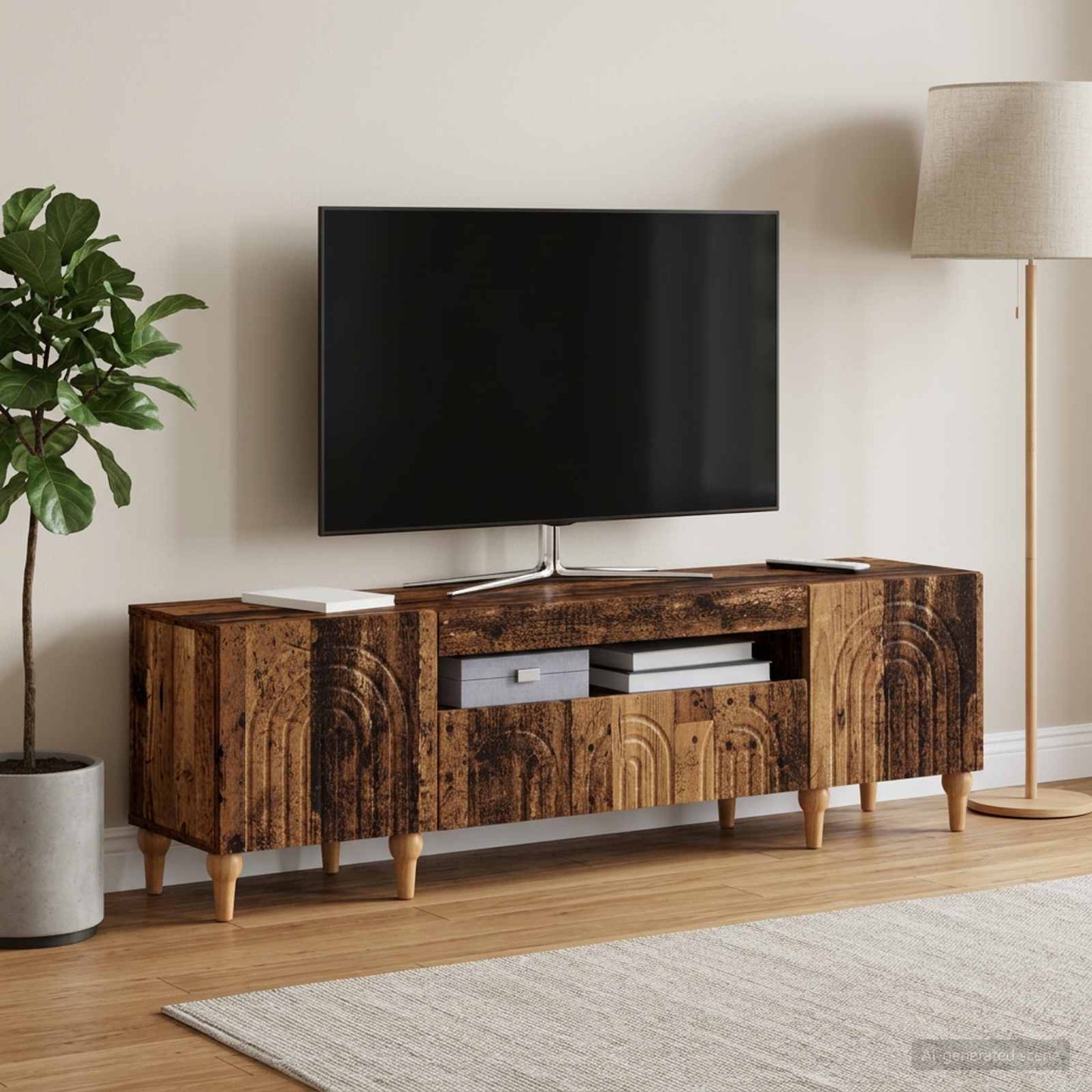 LED TV Cabinet Old Wood Engineered Wood