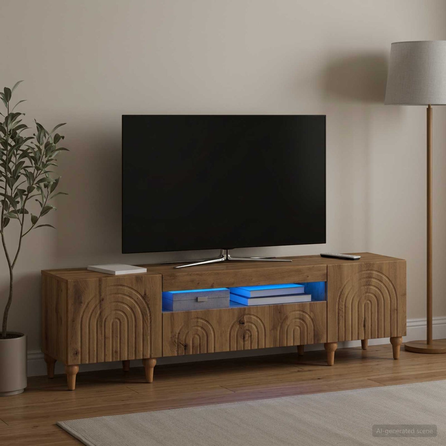 LED TV Cabinet ALKMAAR 153 x 35 x 43 cm Artisan Oak