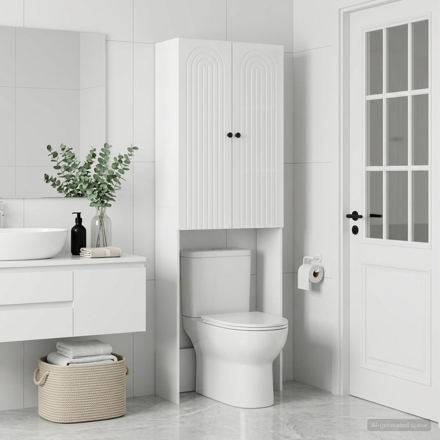 Toilet Cabinet ALKMAAR High Gloss White 66 x 25.5 x 190 cm