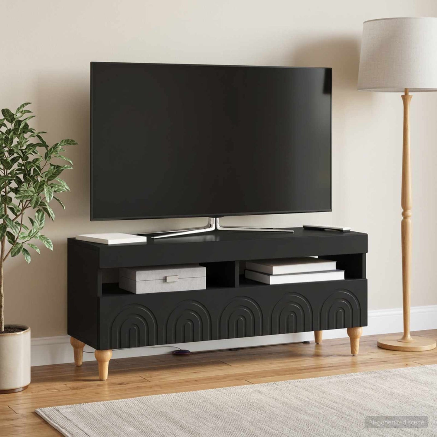 LED TV Cabinet Black Engineered Wood