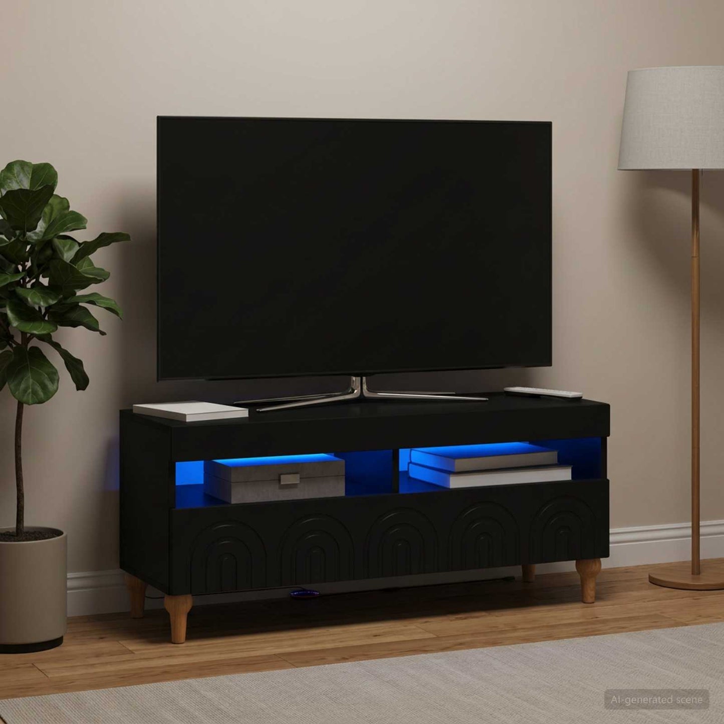 LED TV Cabinet Black Engineered Wood