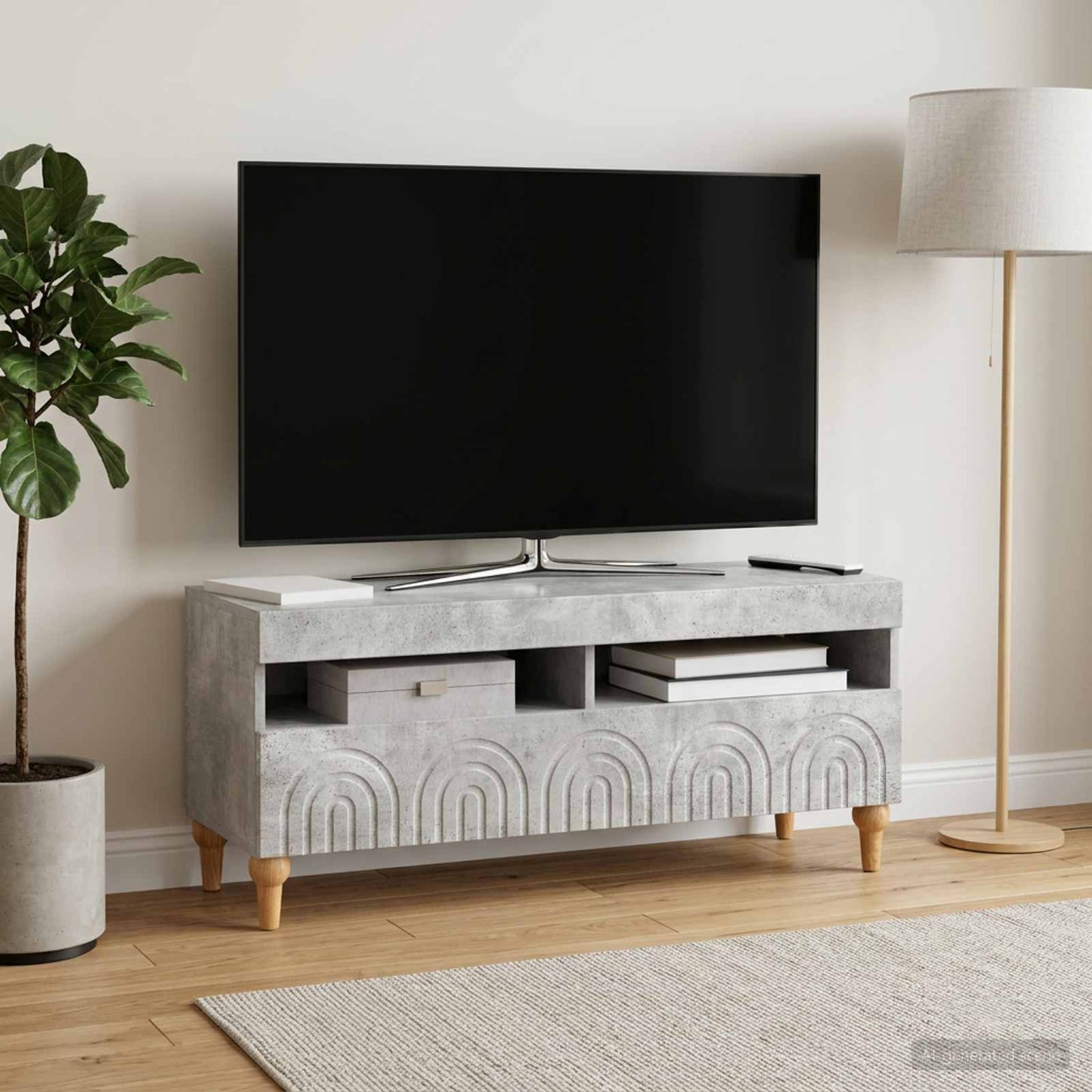 LED TV Cabinet Concrete Grey Engineered Wood