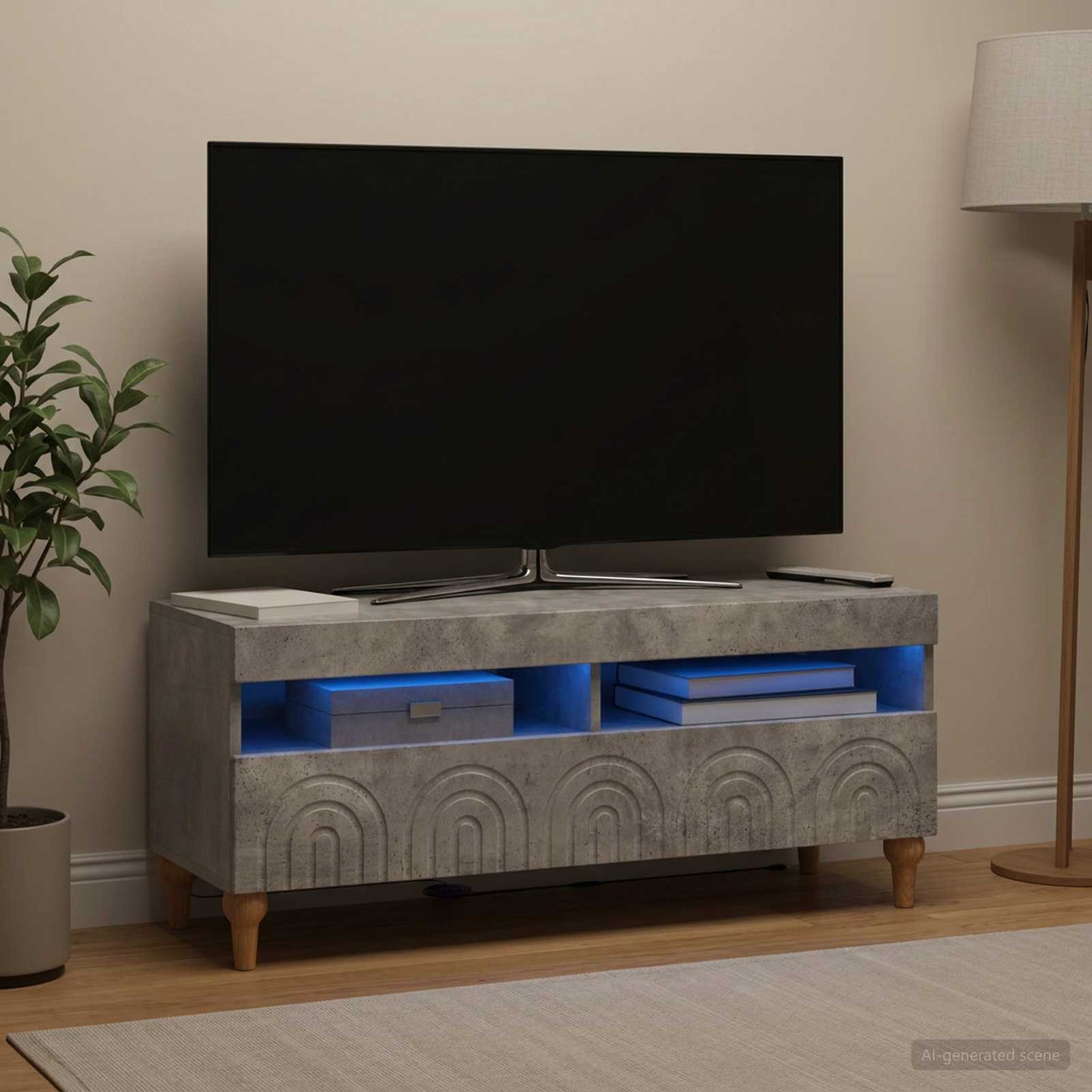 LED TV Cabinet Concrete Grey Engineered Wood