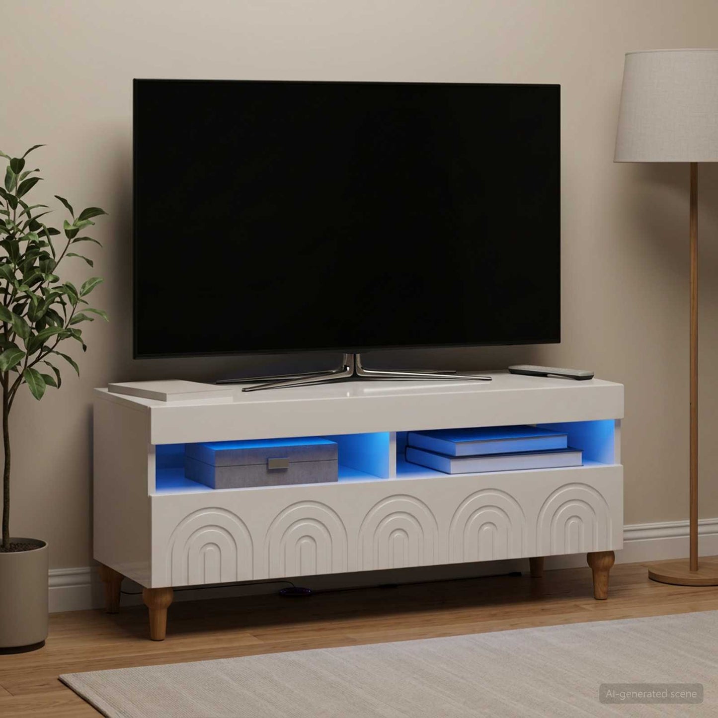 LED TV Cabinet High Gloss White Engineered Wood