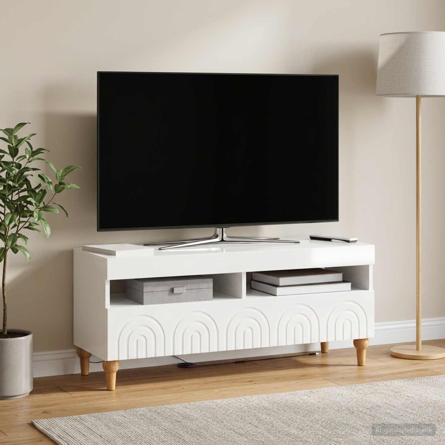 LED TV Cabinet High Gloss White Engineered Wood