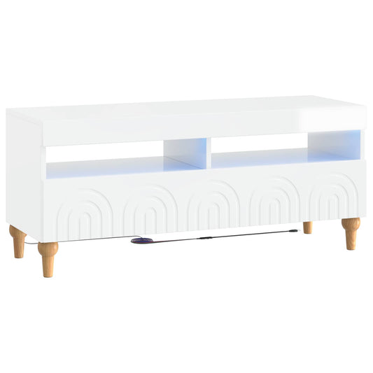 LED TV Cabinet High Gloss White Engineered Wood