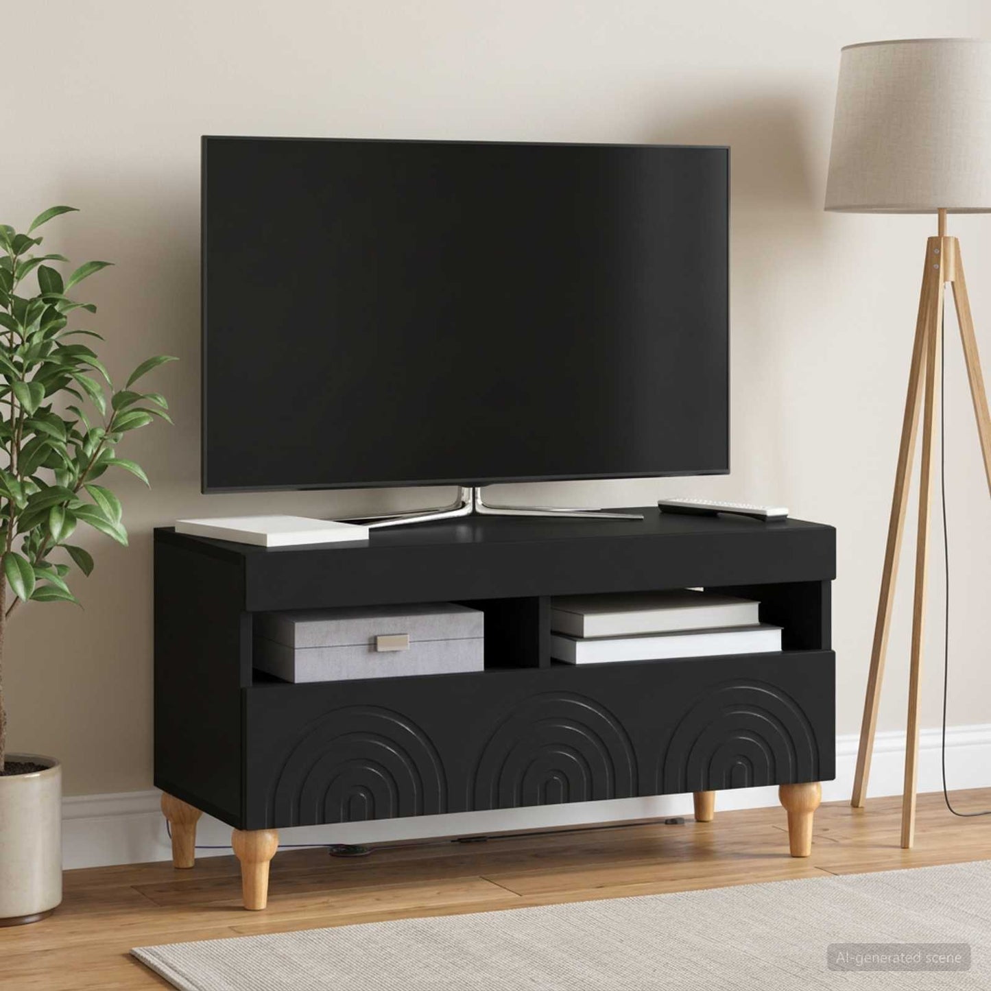 LED TV Cabinet Black Engineered Wood