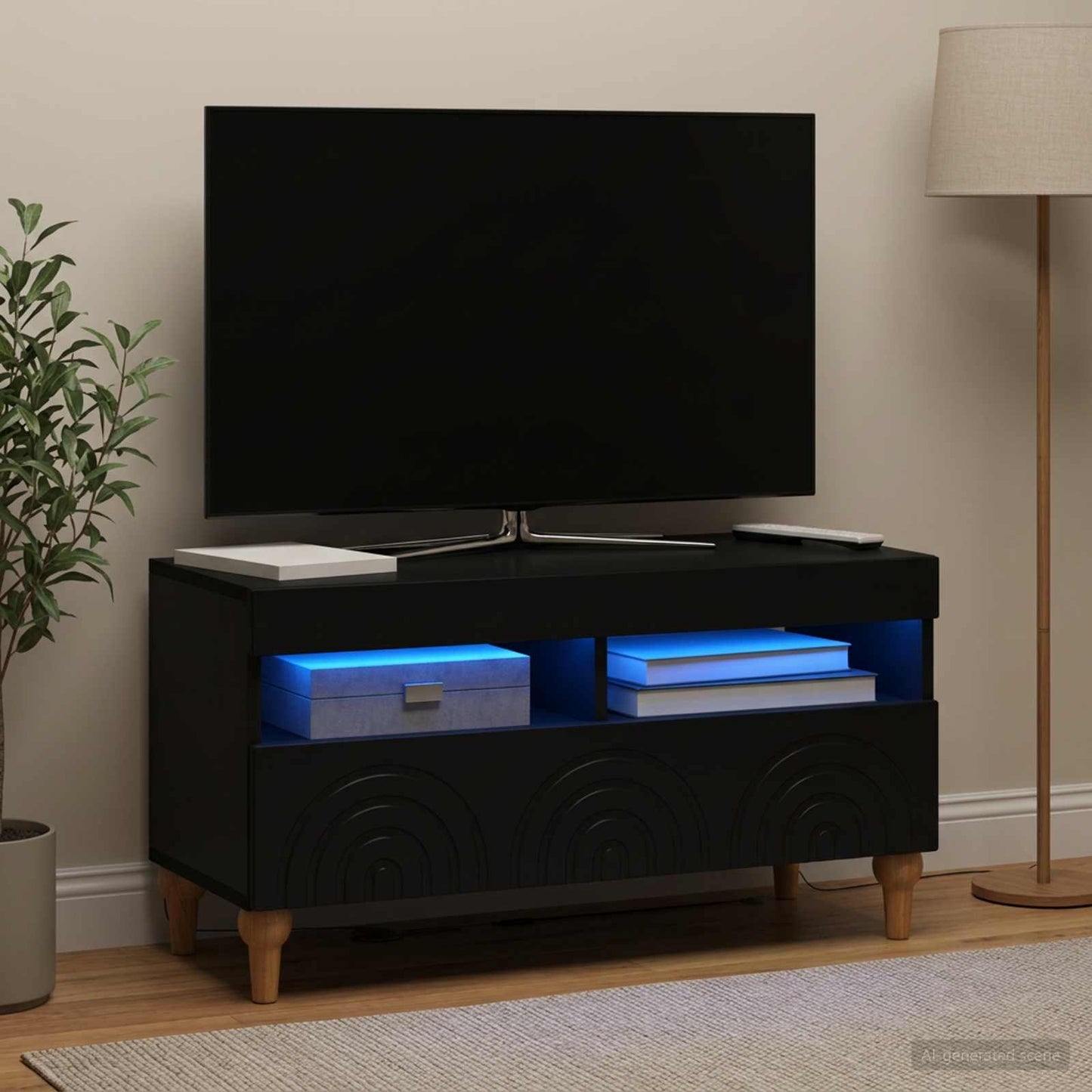 LED TV Cabinet Black Engineered Wood