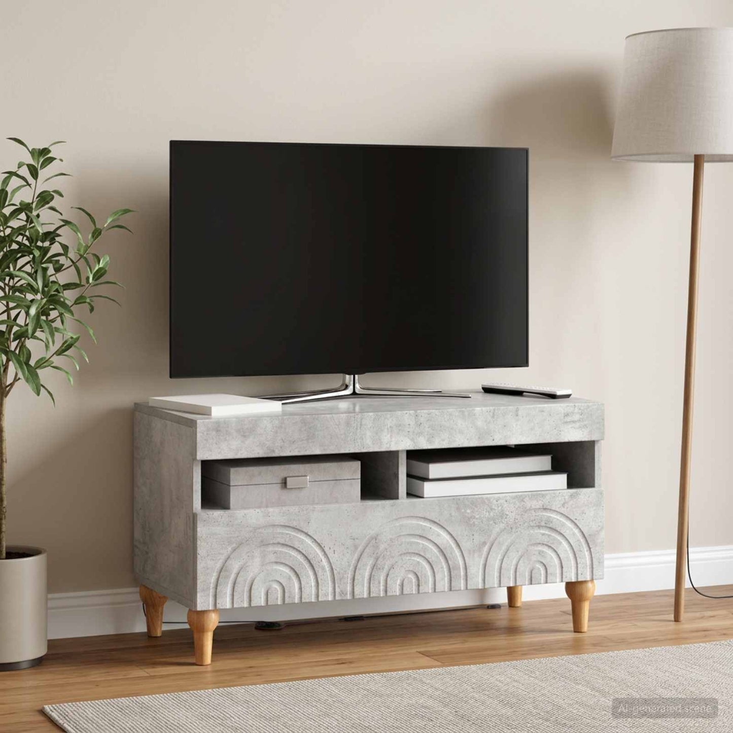 LED TV Cabinet Concrete Grey Engineered Wood