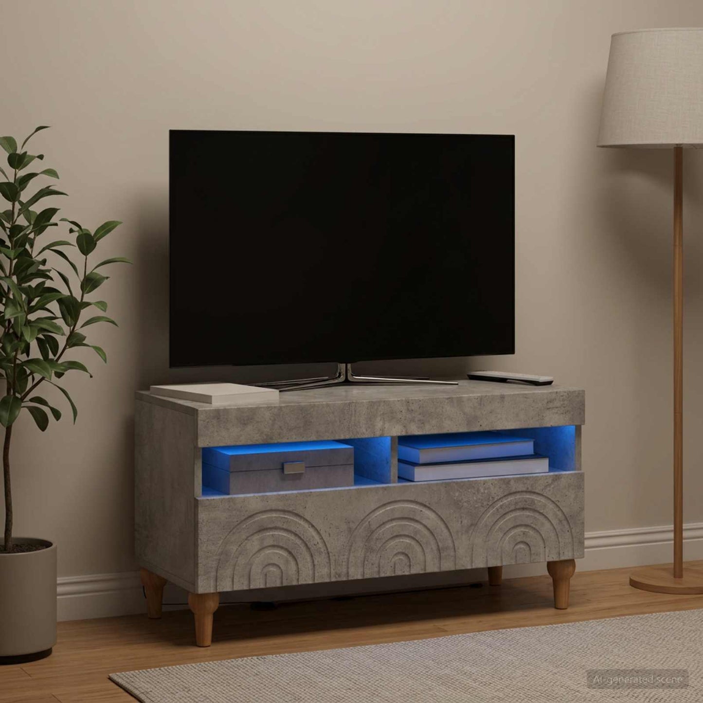 LED TV Cabinet Concrete Grey Engineered Wood