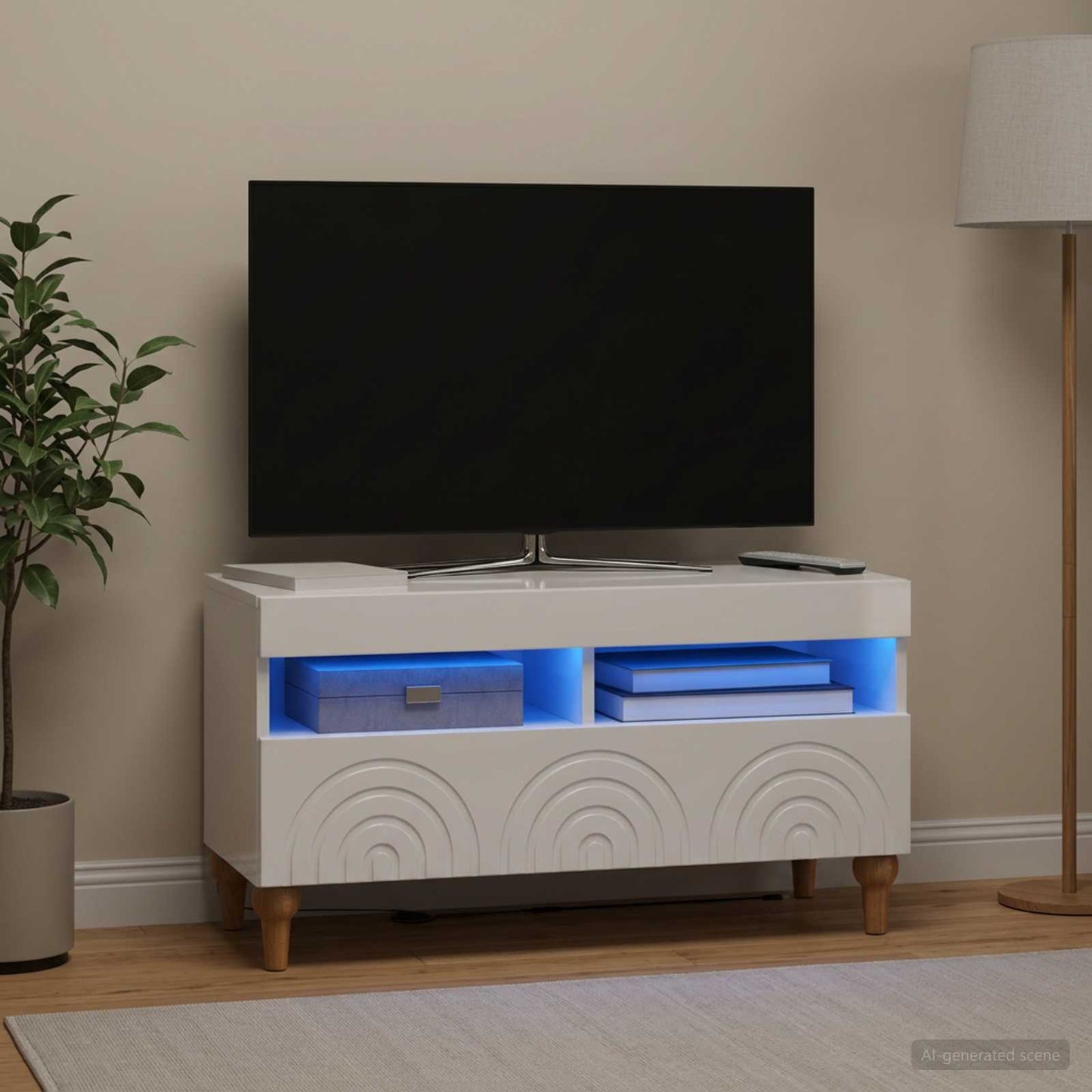 LED TV Cabinet High Gloss White Engineered Wood