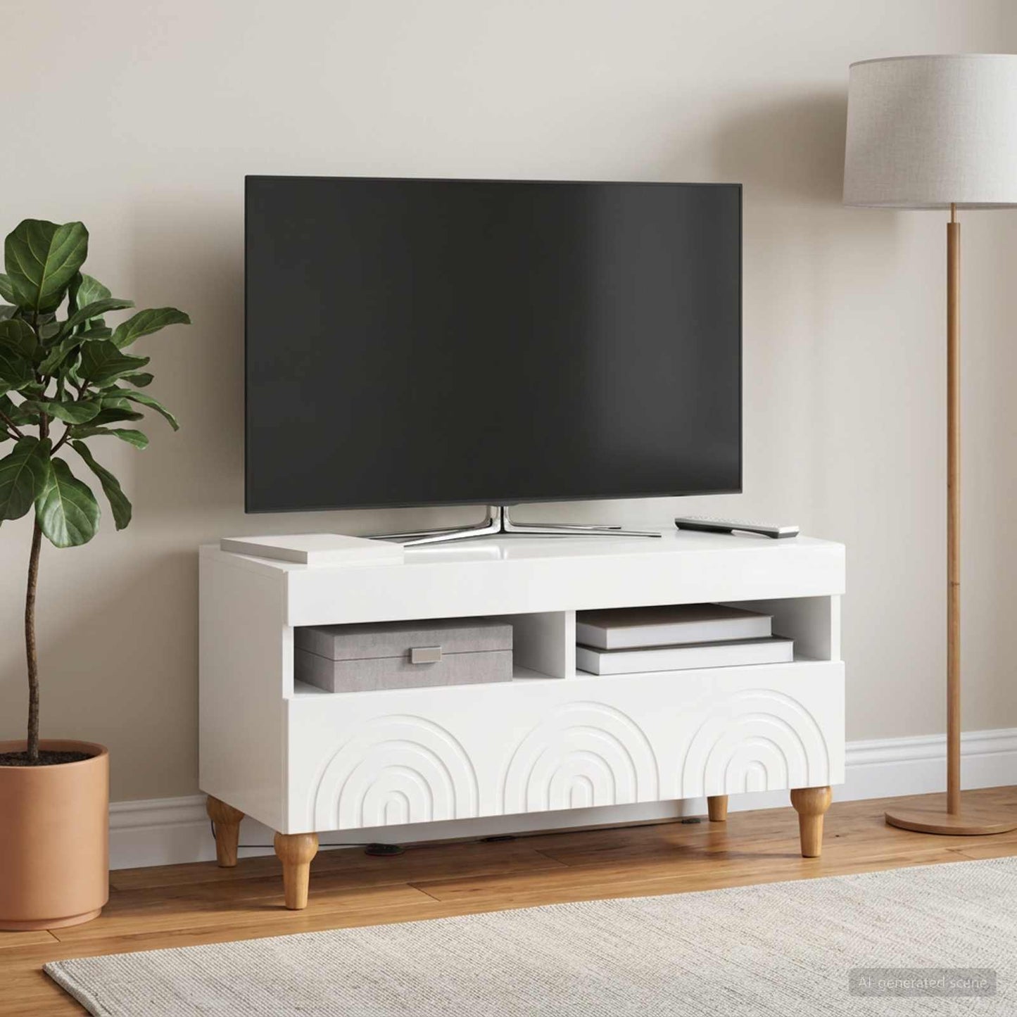 LED TV Cabinet High Gloss White Engineered Wood