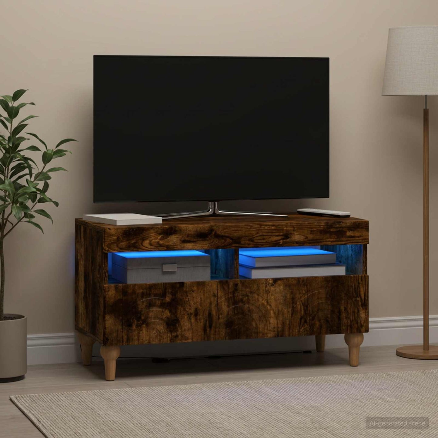 LED TV Cabinet Smoked Oak Engineered Wood