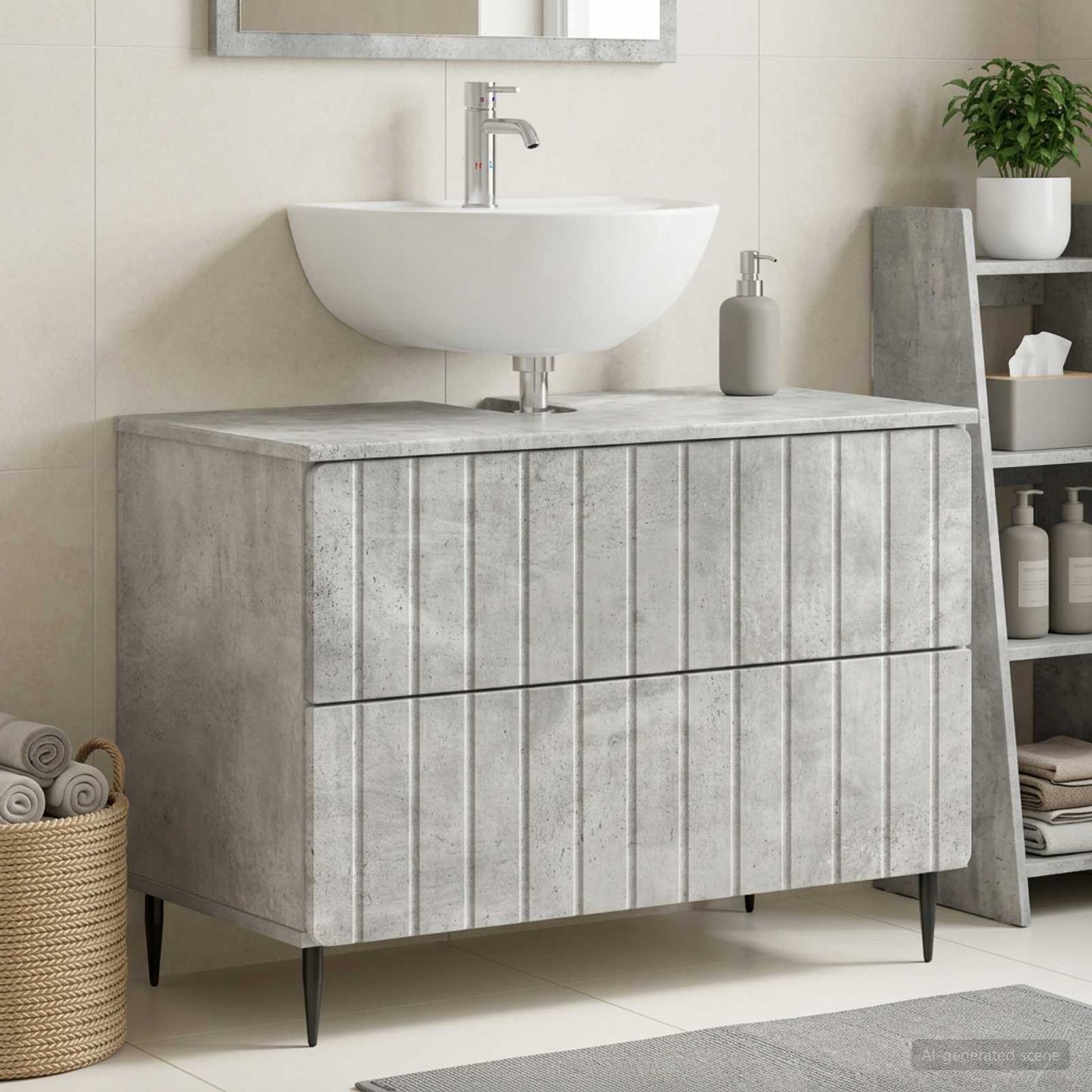 Bathroom Sink Cabinet ZWOLLE Concrete Grey 82 x 41x 58.5 cm