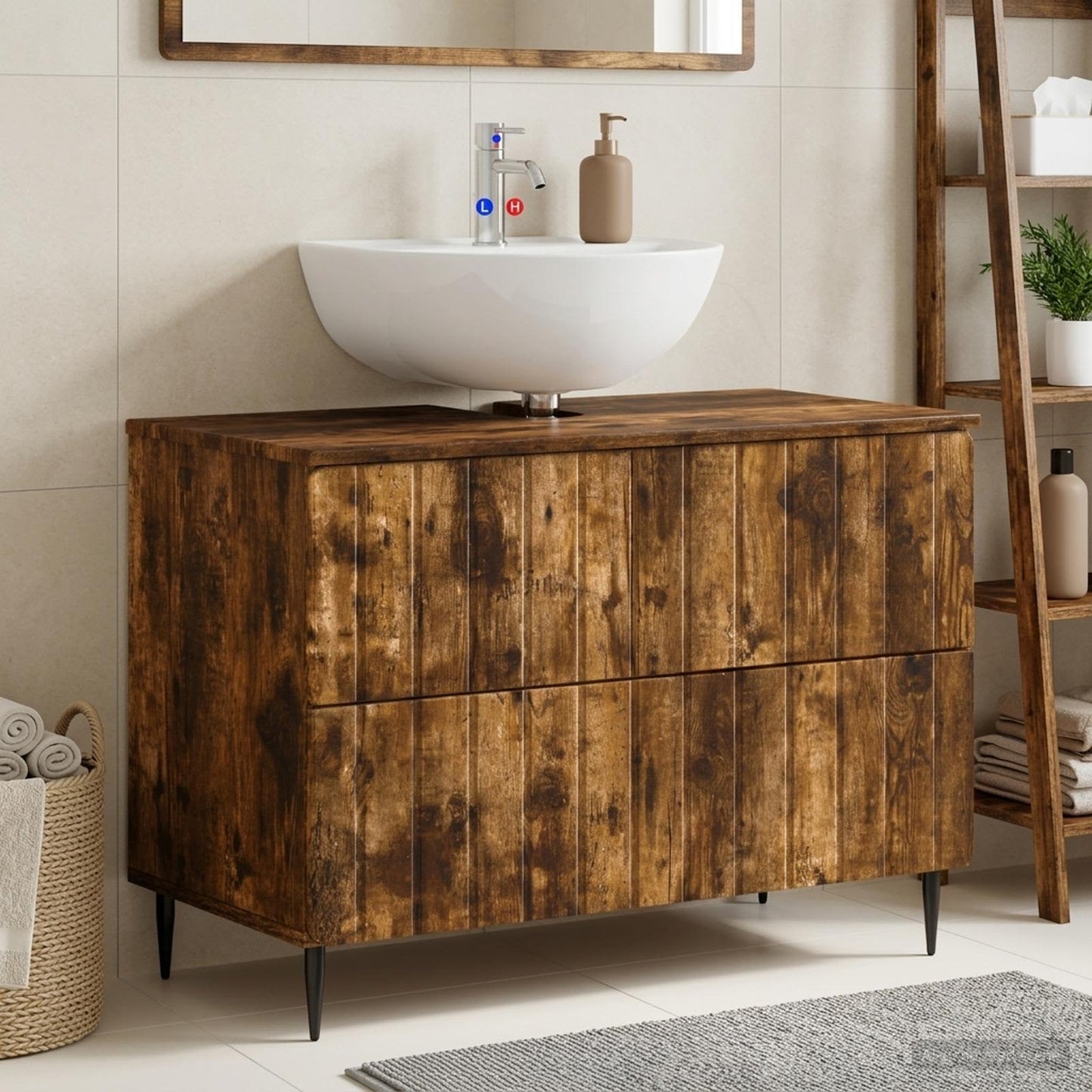 Bathroom Sink Cabinet ZWOLLE Smoked Oak 82 x 41x 58.5 cm