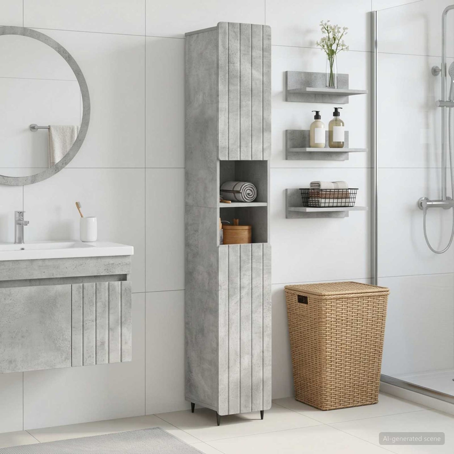 Bathroom Cabinet with Open Shelf ZWOLLE Concrete Grey