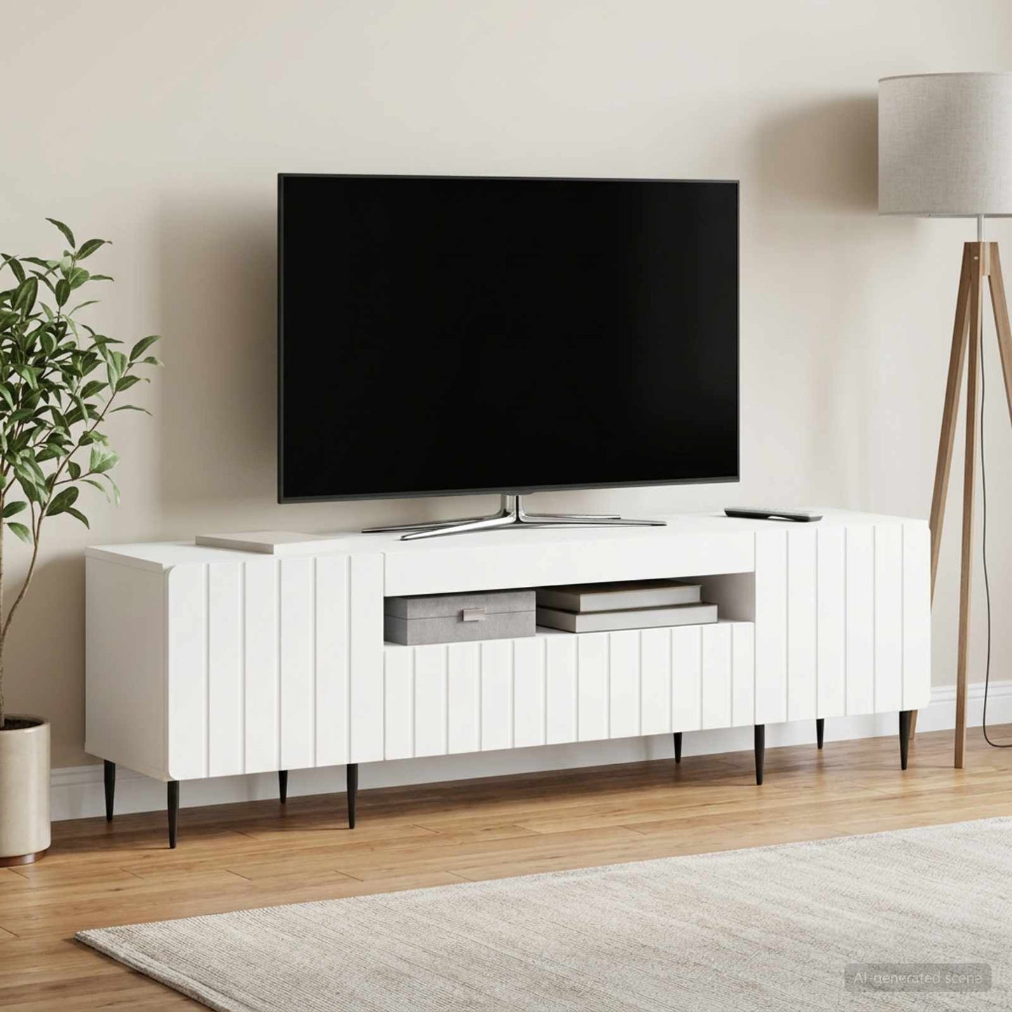 LED TV Cabinet White Engineered Wood