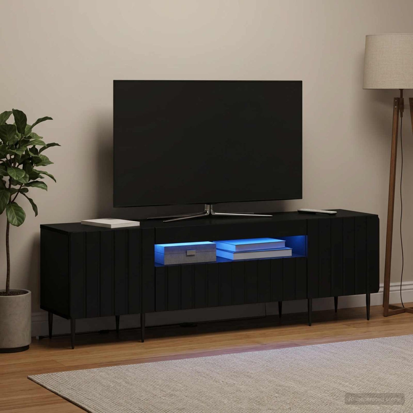 LED TV Cabinet Black Engineered Wood