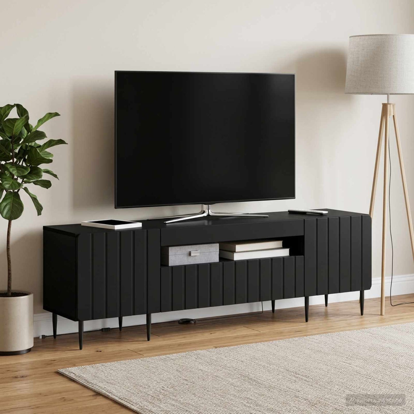 LED TV Cabinet Black Engineered Wood