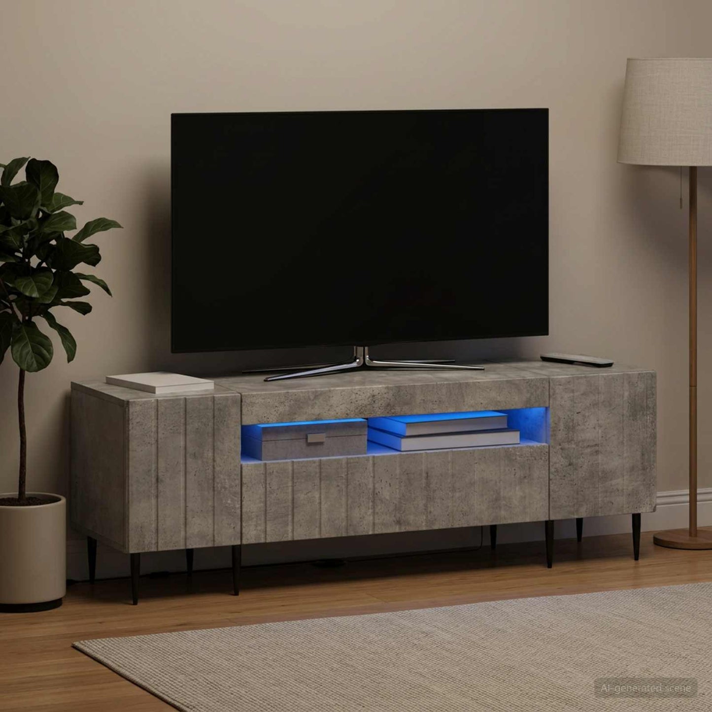 LED TV Cabinet Concrete Grey Engineered Wood