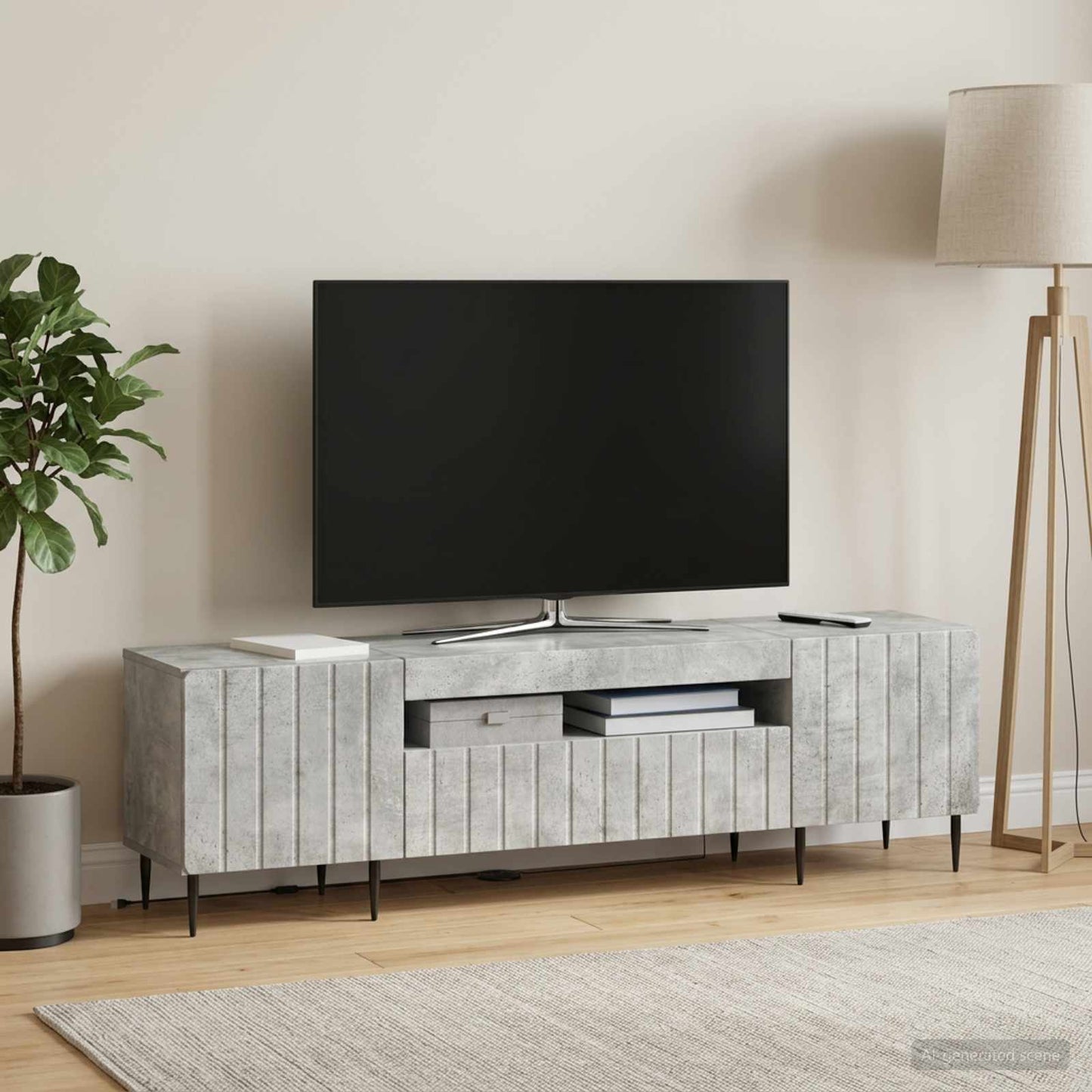 LED TV Cabinet Concrete Grey Engineered Wood