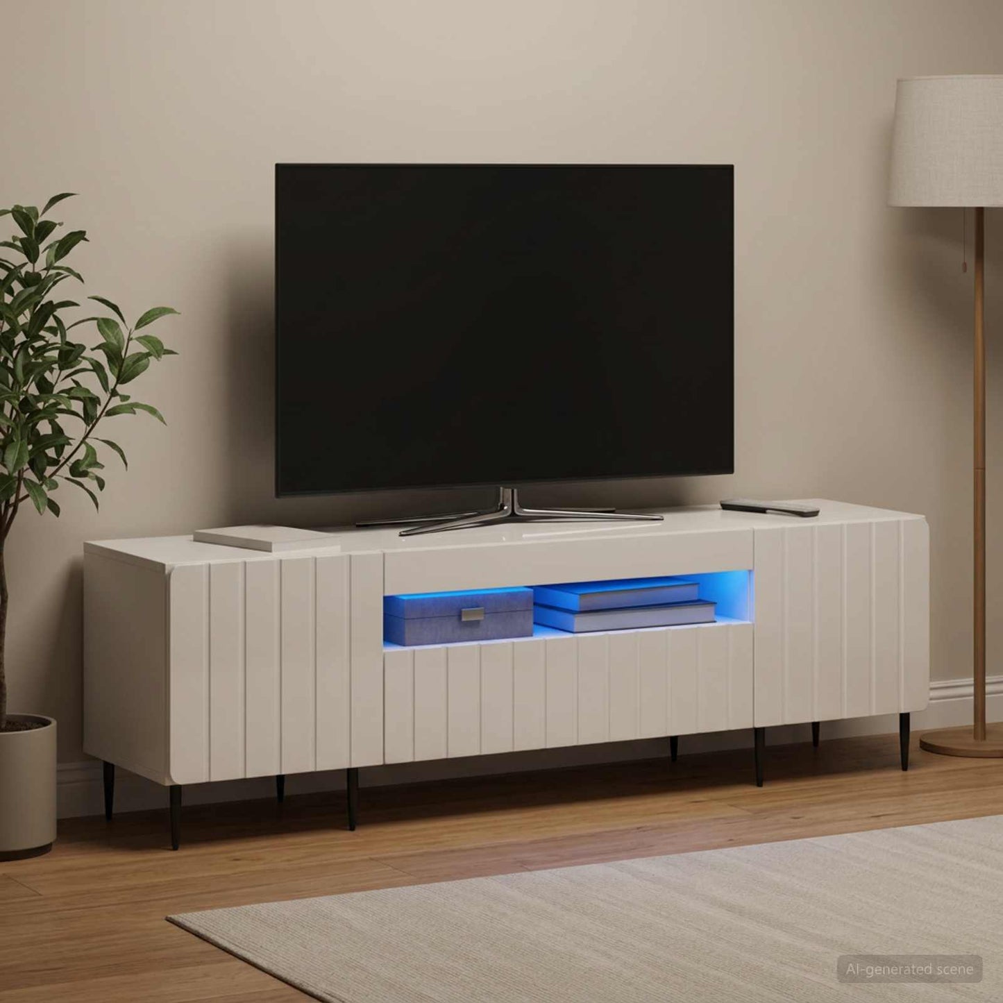 LED TV Cabinet High Gloss White Engineered Wood