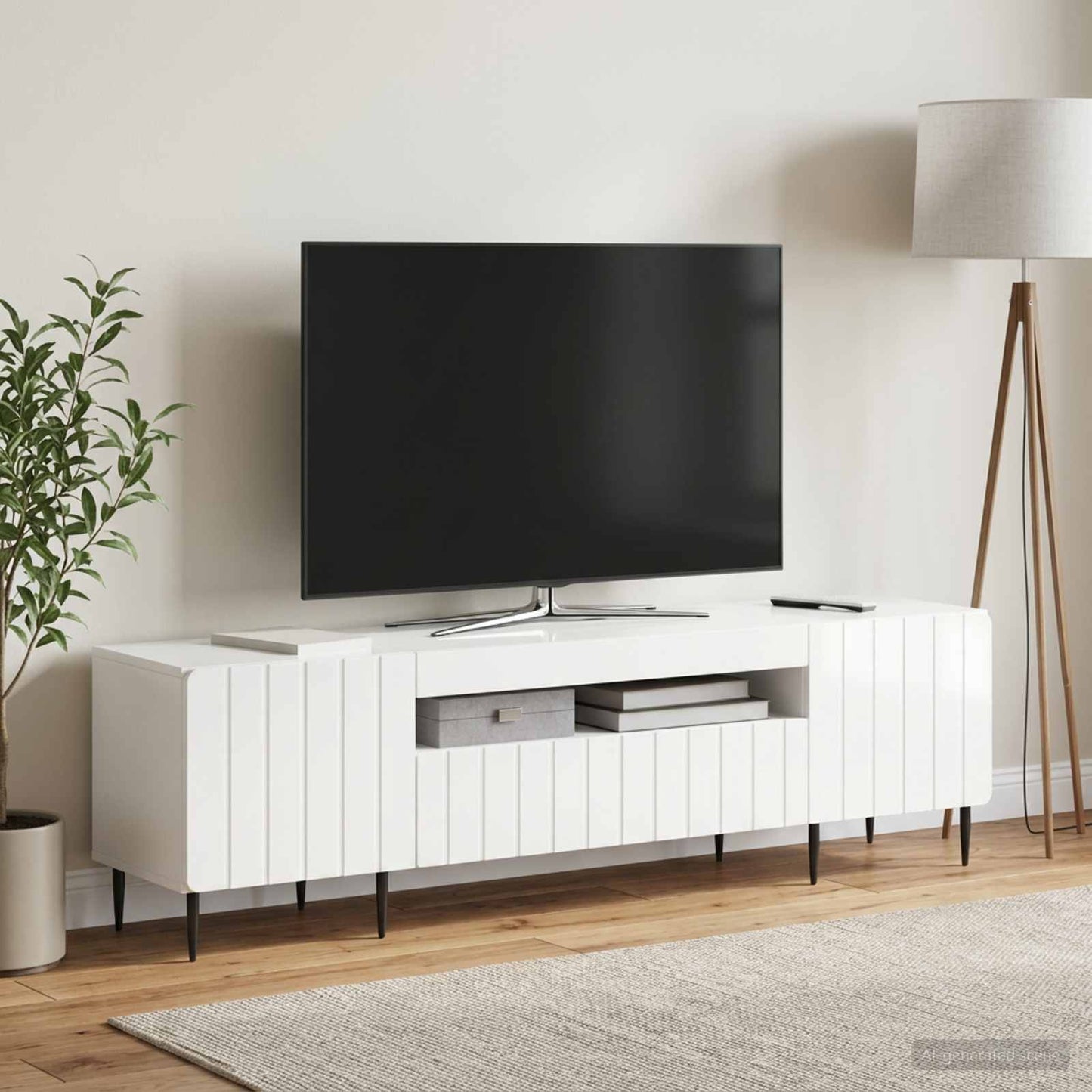 LED TV Cabinet High Gloss White Engineered Wood