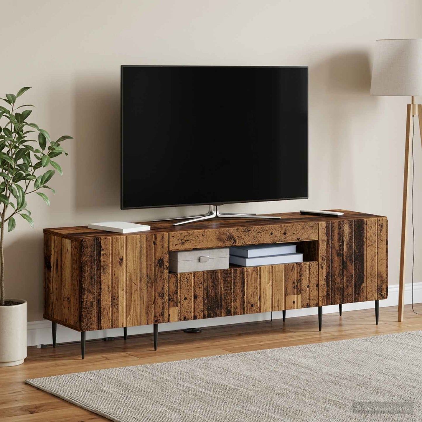 LED TV Cabinet Old Wood Engineered Wood